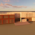 Modern Building Exterior Design With Light Stone Walls Large Glass Windows And Wooden Eave