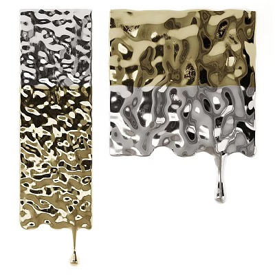 Modern Metallic Wall Decor With Gold Silver Fluid Patterns And Abstract Drip Effects 3d model