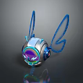 Mechanical Game and Movie Character With Blue Transparent Wings Glowing Eyes And Headphone Accents