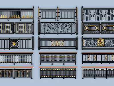 Various Decorative Fence Designs With Ornate Patterns And Metal Details 3d model