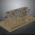 Detailed Concrete Structure Model with Green Plants on Dry Grass Base