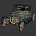 Vintage Teal Wooden Car With Classic Design And Orange White Wheels