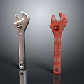 Two Adjustable Wrenches Essential Hardware Tools Silver And Red Metal With Reflective Surfaces 3d model