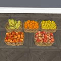 Fresh Assorted Fruits Including Bananas Oranges Lemons And Apples In Wicker Baskets On Wooden Floor