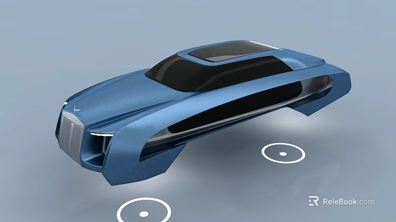 Futuristic Blue Concept Car With Streamlined Body Black Roof And Circular Markings 3d model 