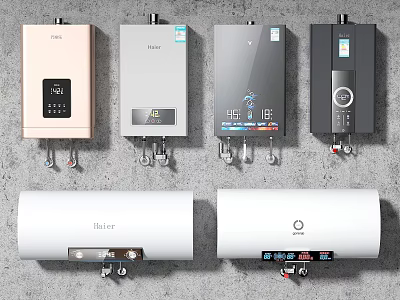 Daily Use Home Appliances Featuring Various Water Heaters In Different Styles And Colors 3d model