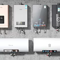 Daily Use Home Appliances Featuring Various Water Heaters In Different Styles And Colors