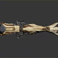 Fantasy Ornate Bone Weapon With Metal Components And Red Glowing Core Design