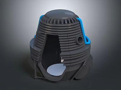 Gray Industrial Equipment With Blue Components Gear Like Structure Open Section And Support Base 3d model