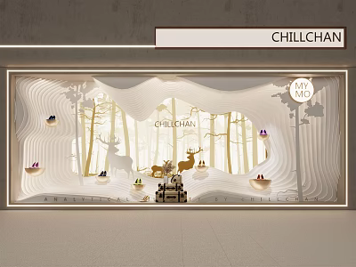 CHILLCHAN Creative Window Display With Trees Deer MY MO And Decorations 3d model