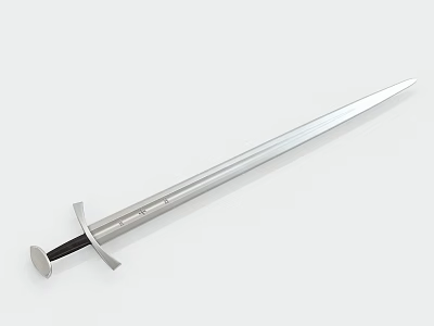 Weapon Sword With Silver Metal Blade Black Cross Hilt And Black Grip Design 3d model