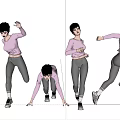 Woman Doing Various Exercise Poses On Red Running Track In Stadium