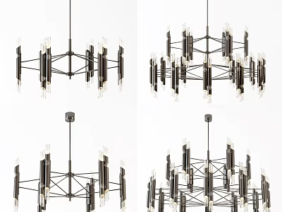 Modern Chandelier Design Featuring Black Metal Frame And Clear Glass Shades For Living Room Interior 3d model