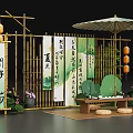Traditional Oriental Photo Check In Spot With Bamboo Screens Red Lanterns Lotus And Calligraphy Scrolls
