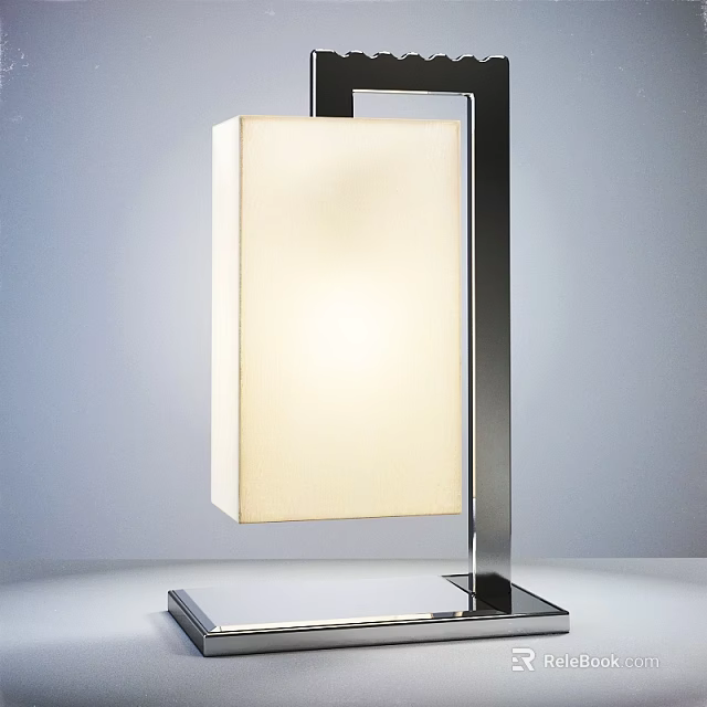 Modern Table Lamp with White Rectangular Lampshade and Sleek Metal Stand 3d model