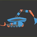 Blue And Orange Futuristic Mechanical Robot With Tracked Base And Shovel Arm