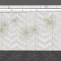 Modern Marble Tile Background Wall With Herringbone Pattern Metallic Wire Dandelion Decorations And Illuminated Accents