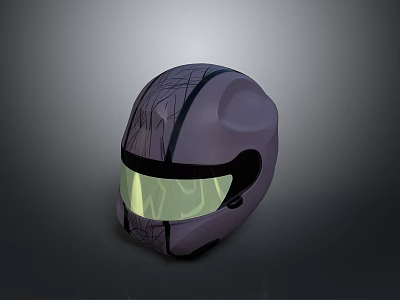 Tactical Weapon Helmet Featuring Purple Design Cracked Pattern And Green Visor 3d model
