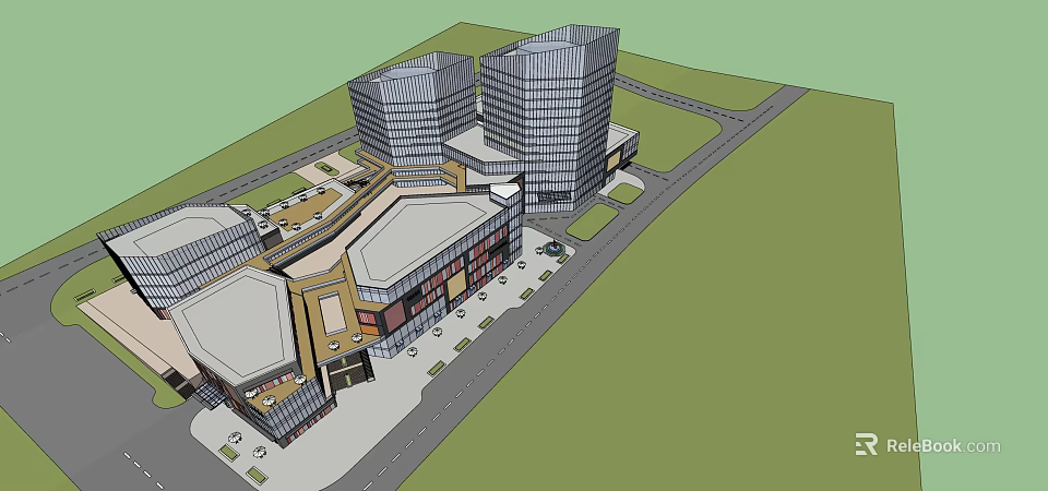 Modern Commercial Complex With High Rise Buildings Retail Areas And Office Spaces 3d model 