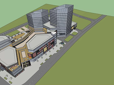 Modern Commercial Complex With High Rise Buildings Retail Areas And Office Spaces 3d model
