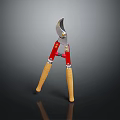 Professional Red Pruning Shears With Wooden Handles And Sharp Metal Blade 3d model