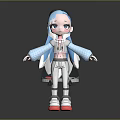 Cute Game Movie Character With Blue Hair Pigtails Transparent Coat Track Pants And Red Sneakers