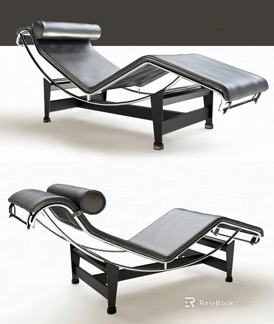 Modern Lounge Chair With Leather Upholstery And Adjustable Metal Frame Design 3d model 