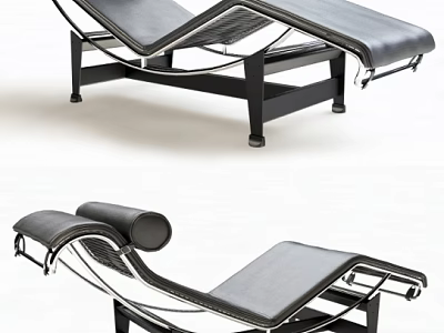 Modern Lounge Chair With Leather Upholstery And Adjustable Metal Frame Design 3d model