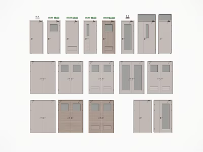 Various Door Styles With Panel Glass Inserts And Double Door Designs 3d model