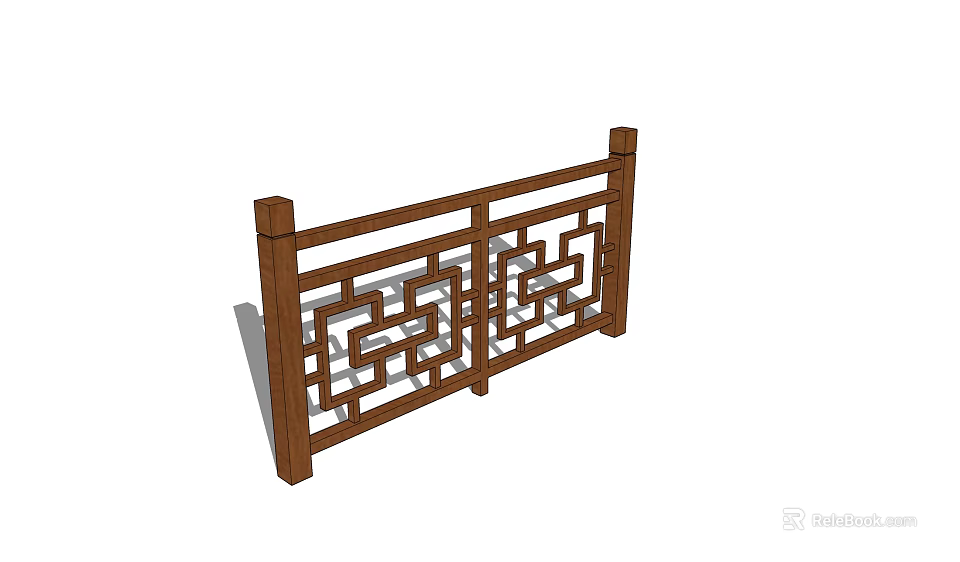 Traditional Chinese Wooden Railing With Intricate Carved Patterns And Vertical Posts 3d model