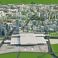 Aerial City Planning Layout With High Rise Buildings Transportation Hub And Green Areas