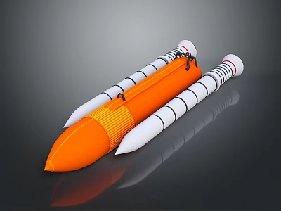Orange Streamlined Missile Featuring White Tail Fins Striped Sections And Aerodynamic Design 3d model
