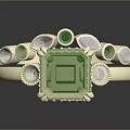Elegant Gold Ring Featuring Square Green Jadeite And Round White Diamond Accents
