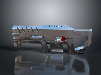 Futuristic Metallic Silver Weapon With Geometric Design And Red Accent 3d model