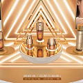 Elegant Perfume Cosmetics Display Stand With Golden Lighting And Multiple Products