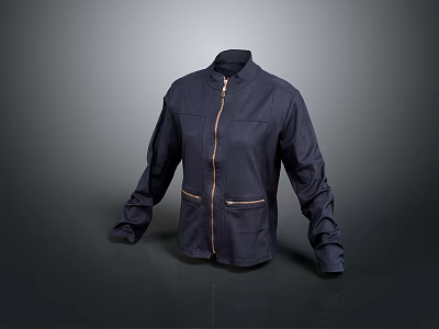 Dark Blue Stylish Jacket With Front Zipper And Side Pockets Design 3d model