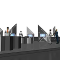 Modern Exhibition Booth With White Stands Digital Screens Lighting And People In White Clothing