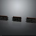 Three Red And Black Train Models With Detailed Design On Gray Background 3d model