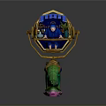 Snail Shaped Building Component With Golden Frame Blue Roof And Green Pink Spiral Base