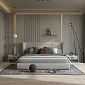 Modern Bedroom Interior Design With Gray Bed Nightstands Area Rug And Large Windows