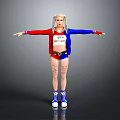 Blonde Female Character With Pigtails Red Blue Jacket Tattoos Standing Arms Outstretched