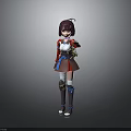 Anime Style Female Character With Purple Hair Red And White Outfit 3D Model Blue Accents