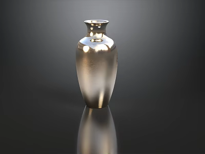 Shiny Silver Vase With Modern Curved Design On Black Reflective Surface 3d model