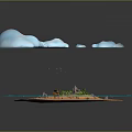 Green Plants on Small Island in Blue Water Surface Surrounded by White Clouds