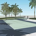 Outdoor Tennis Courts For Fitness With Palm Trees Green Spaces And People Exercising