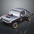 Vintage Style Black Car With Yellow Rims Red Hood Component And Body Stripes