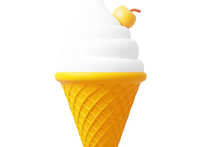 Delicious Yellow Ice Cream Cone With White Soft Serve And Cherry On Top 3d model