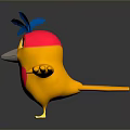 Cute Bird With Yellow Body Red Heart Shape Blue Head Feather And Open Wings