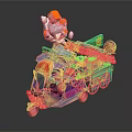 Colorful Mobile Food Cart With Steam Top Vibrant Decorations And Street Snacks