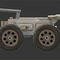 Toy Off Road Vehicle With Large Tires Yellow Striped Top Metal Body And Suspension Springs